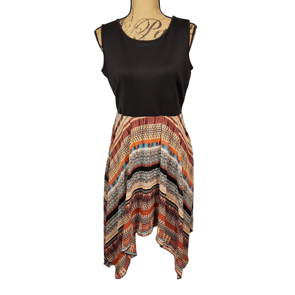 EN FOCUS STUDIO Size 12 Tribal Chiffon Asymmetrical Handkerchief Summer Dress